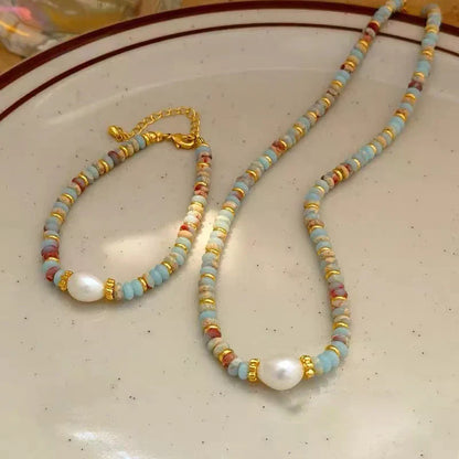 Natural Stone & Pearl Bead Bracelet