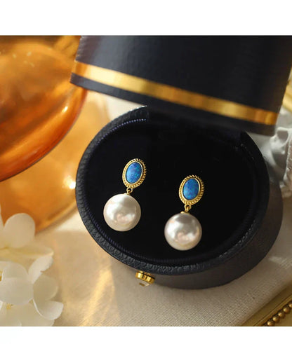 "2024 French Elegant Blue Enamel Pearl Pendant Earrings"