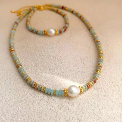 Natural Stone & Pearl Bead Bracelet