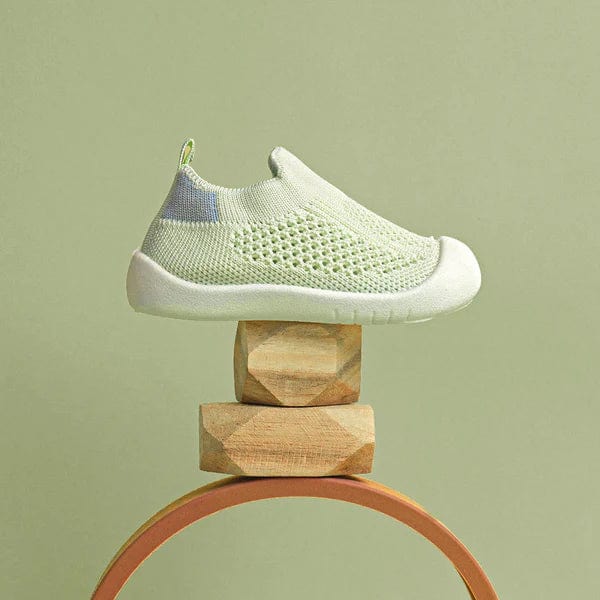 Mint green baby sneakers with soft non-slip sole